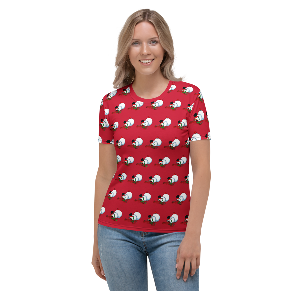 Zombie Snowman Christmas T-Shirt – All-Over Print Red Holiday Tee