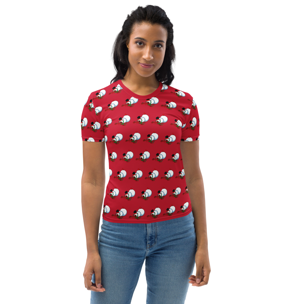Zombie Snowman Christmas T-Shirt – All-Over Print Red Holiday Tee