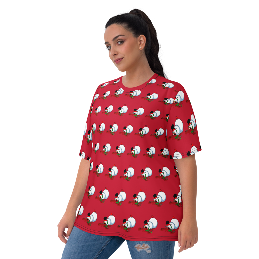 Zombie Snowman Christmas T-Shirt – All-Over Print Red Holiday Tee