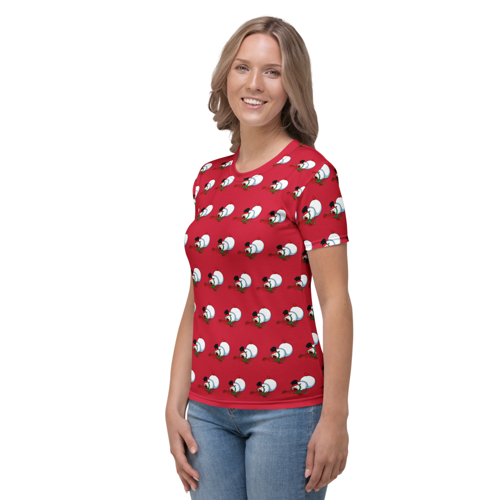 Zombie Snowman Christmas T-Shirt – All-Over Print Red Holiday Tee