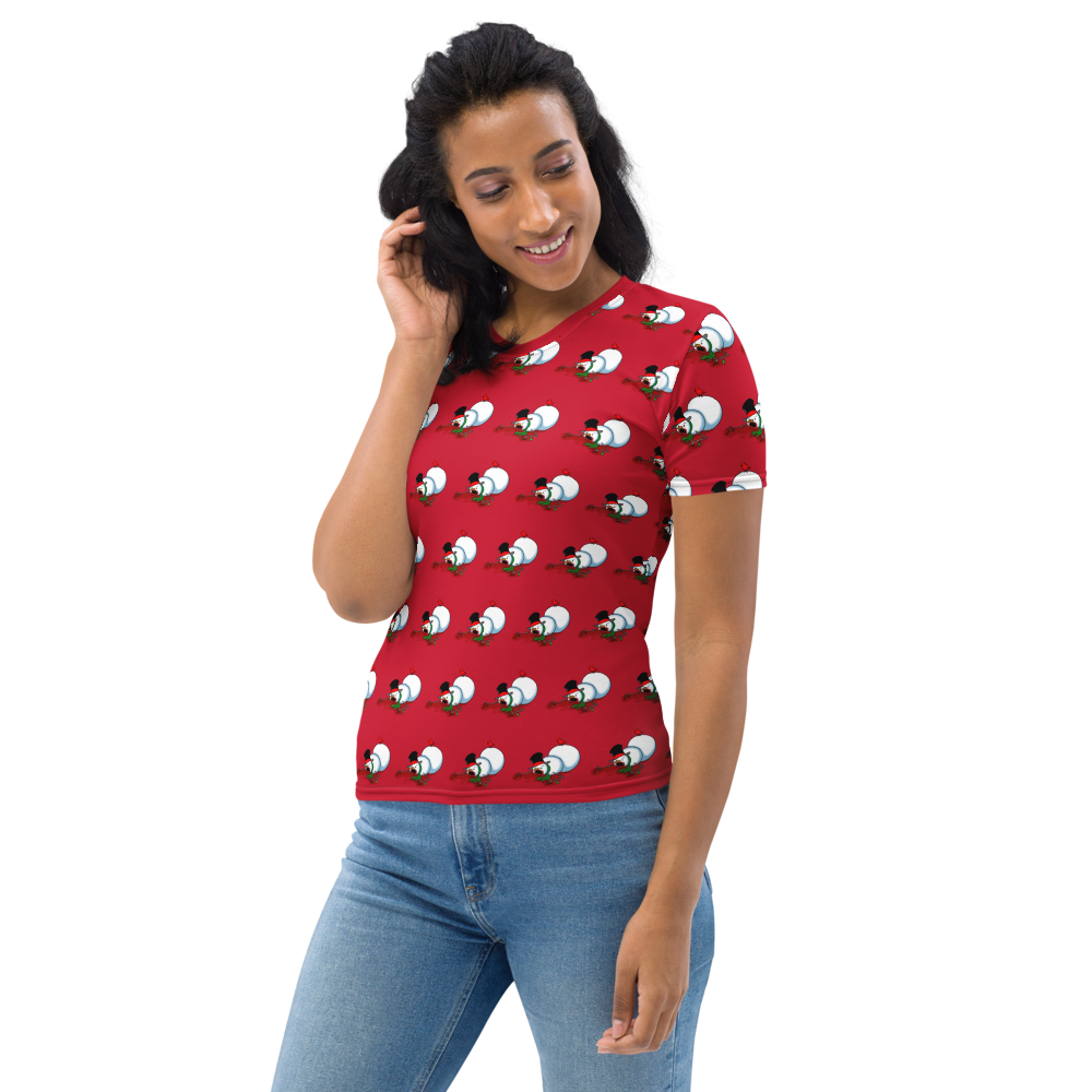 Zombie Snowman Christmas T-Shirt – All-Over Print Red Holiday Tee