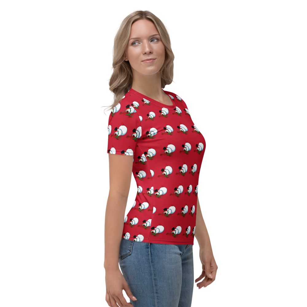 Zombie Snowman Christmas T-Shirt – All-Over Print Red Holiday Tee