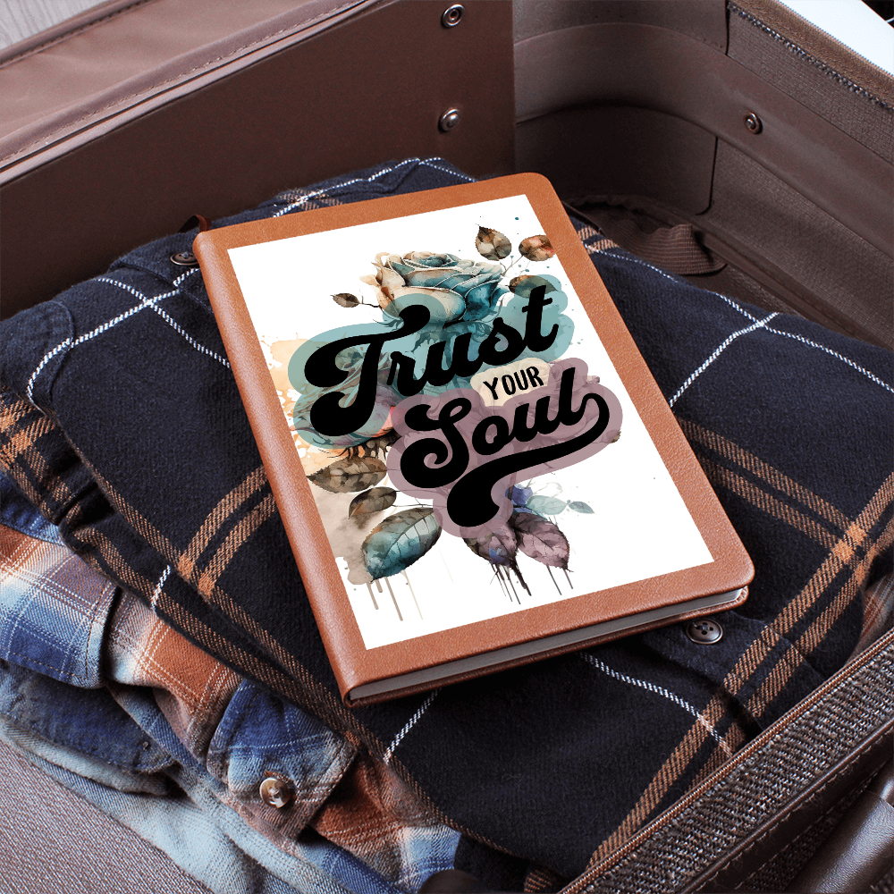 Trust Your Soul Vegan Leather Journal – Lined Pages, Ribbon Bookmark, Motivational Quote, Floral Rose Design Gift for Writers & Dreamers