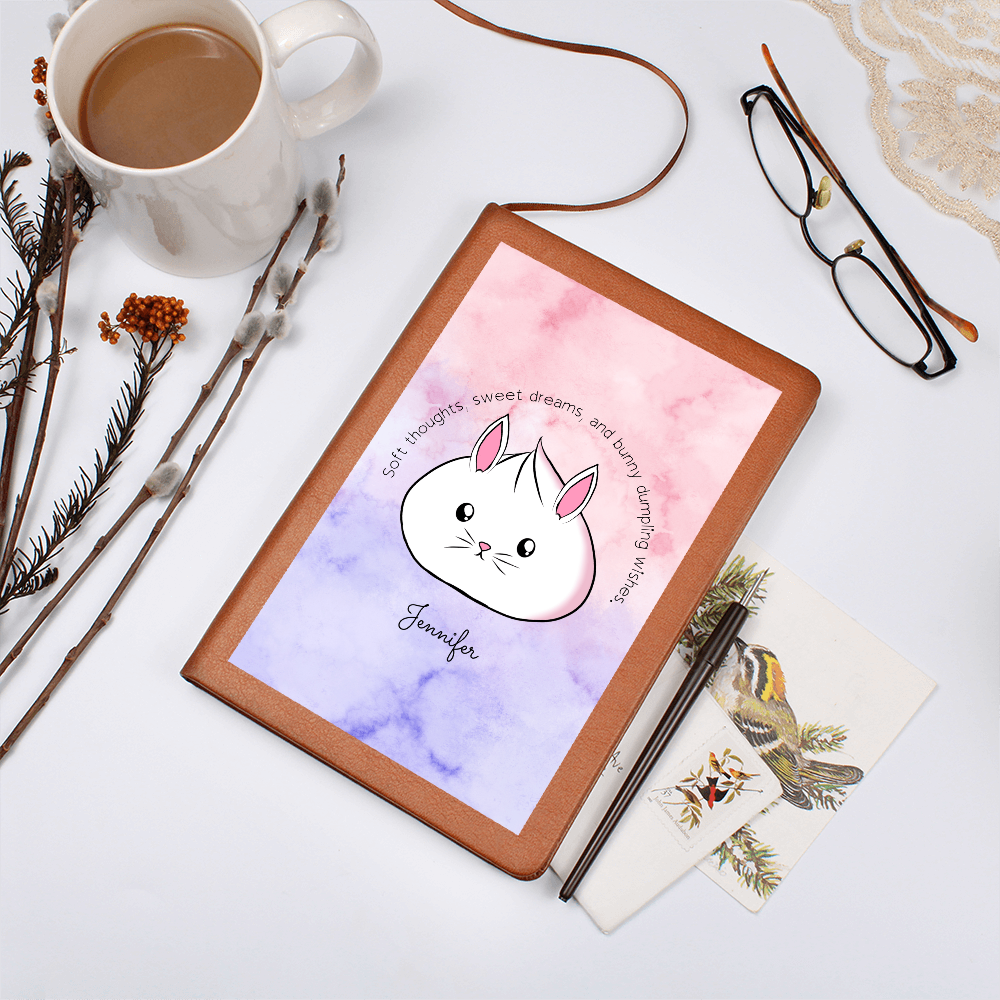 Personalized Cute Bunny Dumpling Journal, Kawaii Self Care Notebook