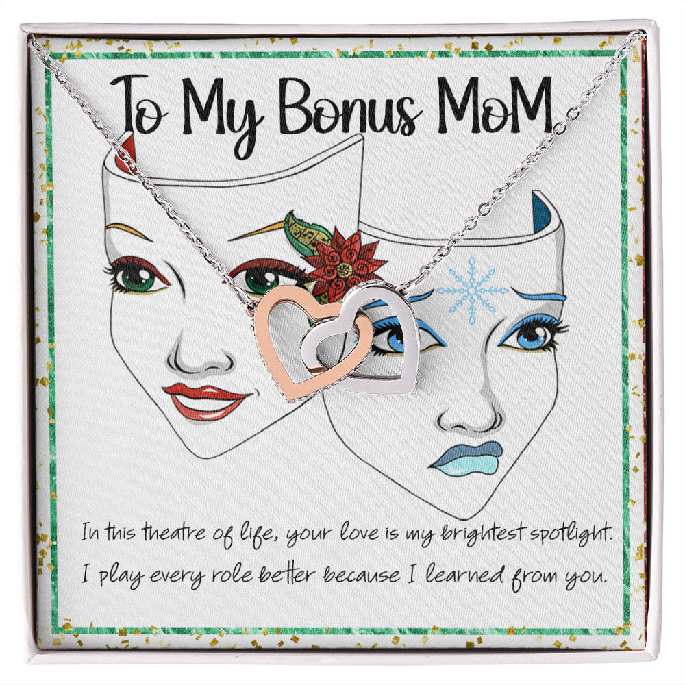 Bonus Mom Interlocking Hearts Necklace with Holiday Drama Mask Card