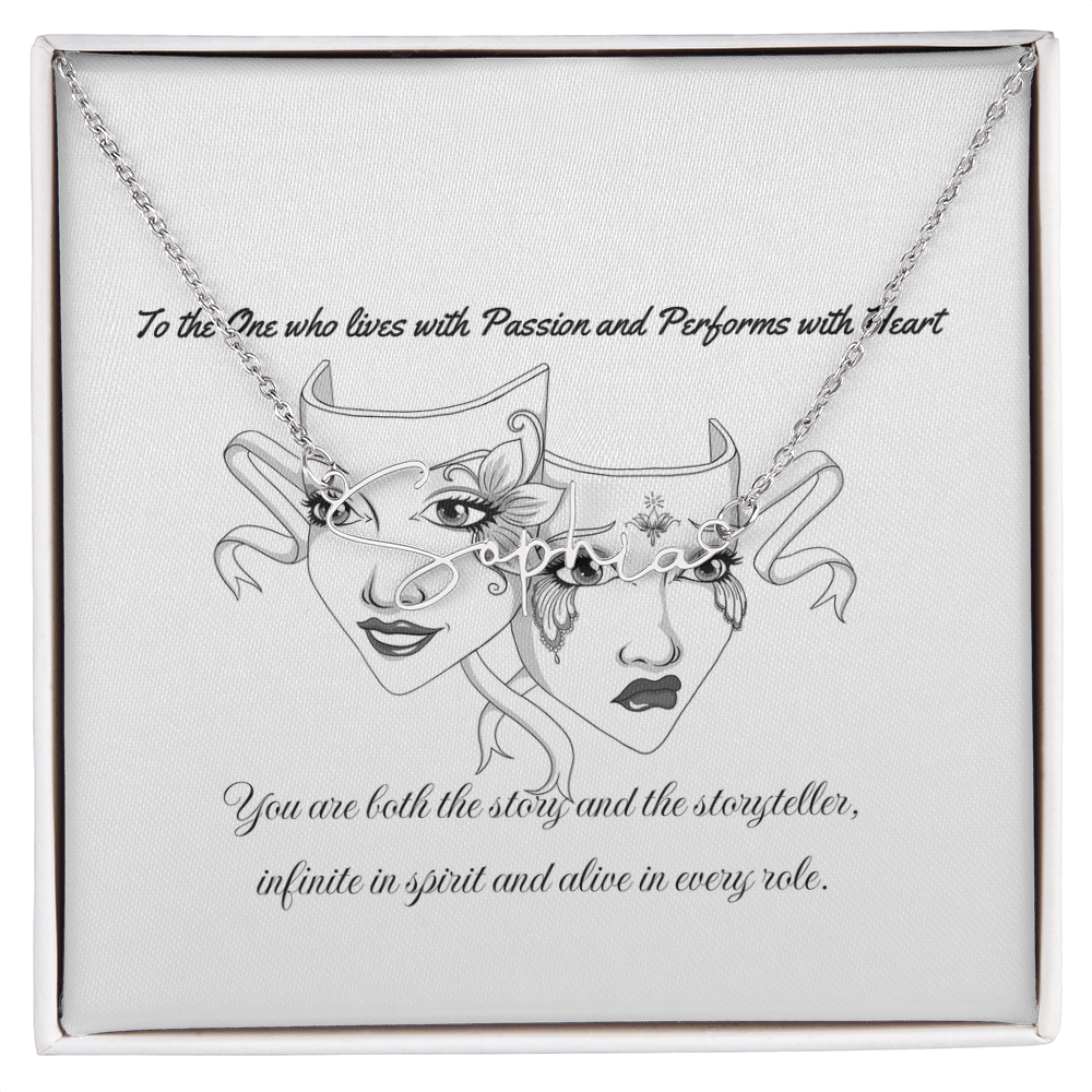 Custom Drama Mask Name Necklace – Theatre Lover Gift – Tragedy & Comedy Pendant – Personalized Stainless Steel or 18K Gold Jewelry