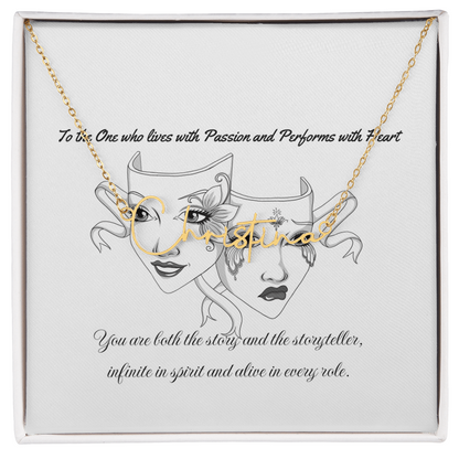 Custom Drama Mask Name Necklace – Theatre Lover Gift – Tragedy & Comedy Pendant – Personalized Stainless Steel or 18K Gold Jewelry