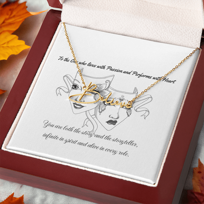 Custom Drama Mask Name Necklace – Theatre Lover Gift – Tragedy & Comedy Pendant – Personalized Stainless Steel or 18K Gold Jewelry