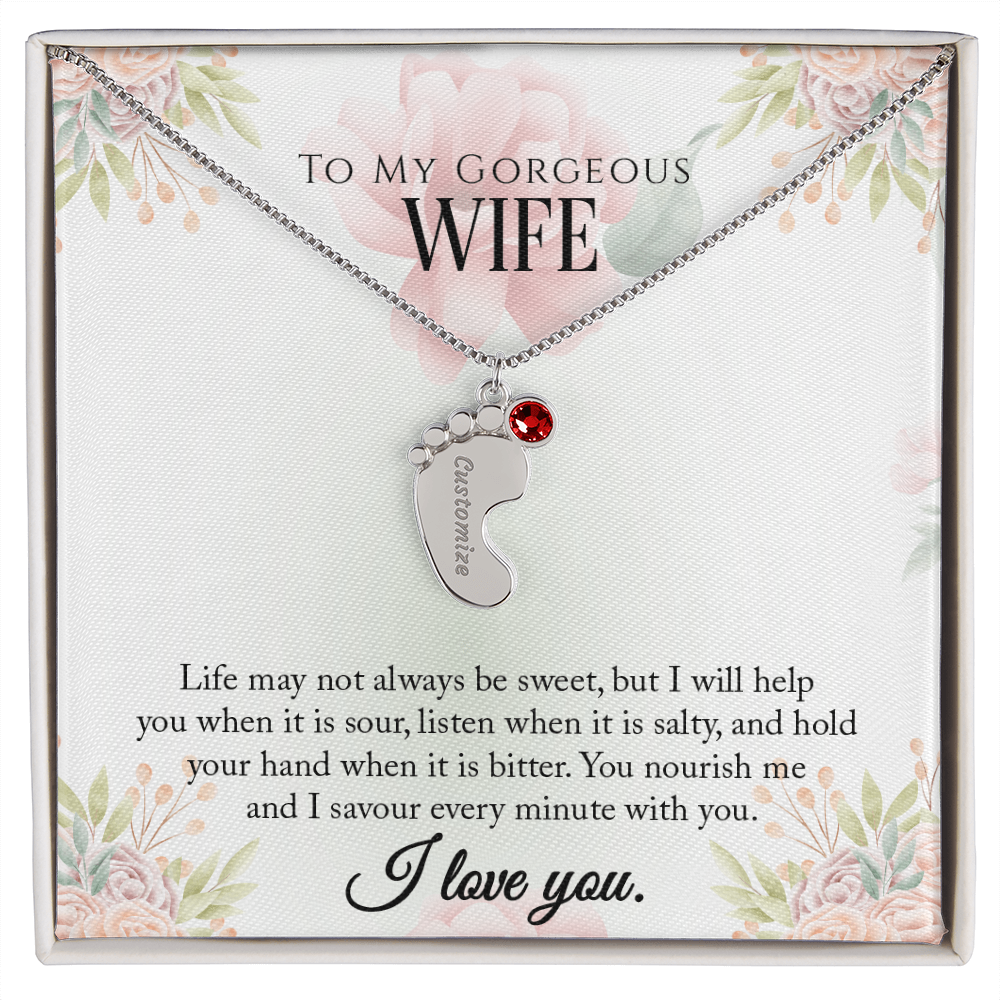Engraved Baby Feet Necklace "To My Gorgeous Wife"