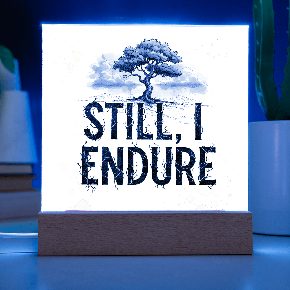 Still, I Endure Inspirational Tree Acrylic Plaque with LED Base – Uplifting Home Decor Gift