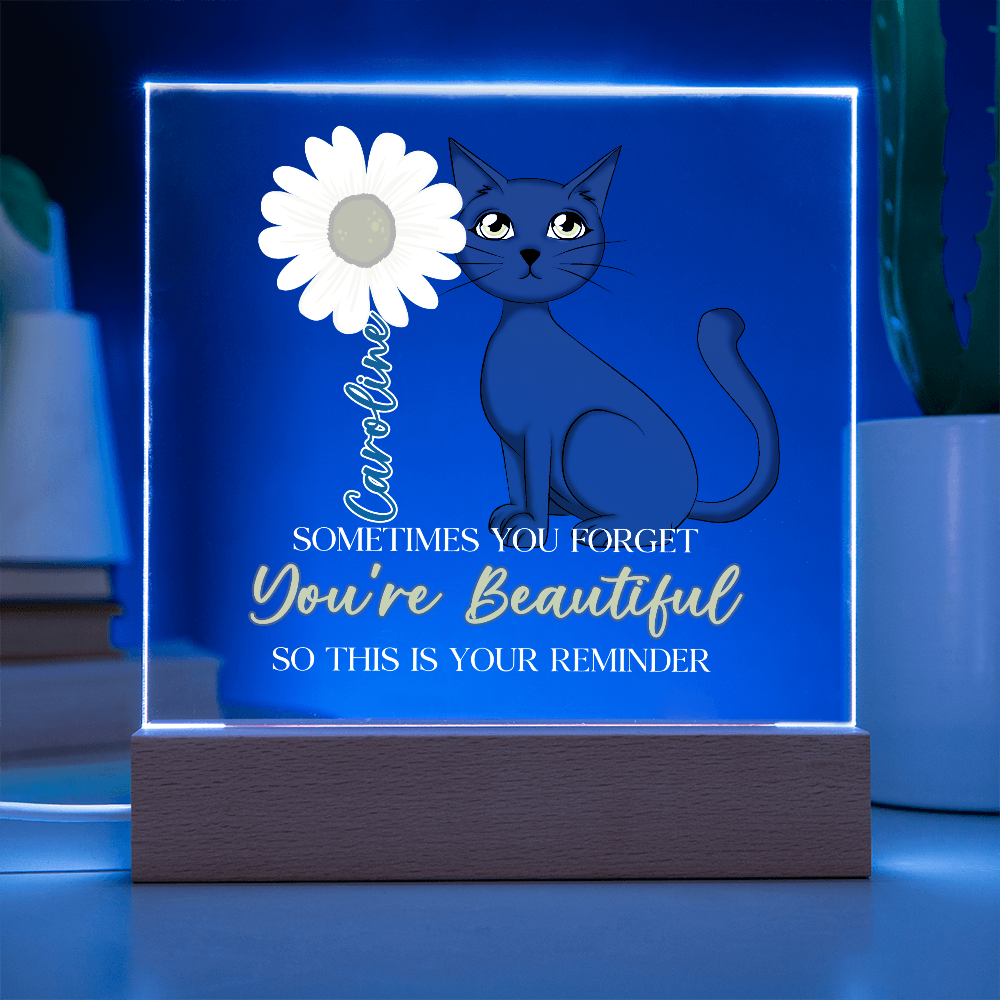 Custom Name Gift Affirmation LED Acrylic Plaque – “You're Beautiful” Cat Lover Gift, Inspirational Light Decor