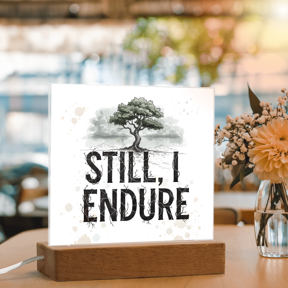 Still, I Endure Inspirational Tree Acrylic Plaque with LED Base – Uplifting Home Decor Gift