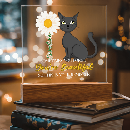 Custom Name Gift Affirmation LED Acrylic Plaque – “You're Beautiful” Cat Lover Gift, Inspirational Light Decor