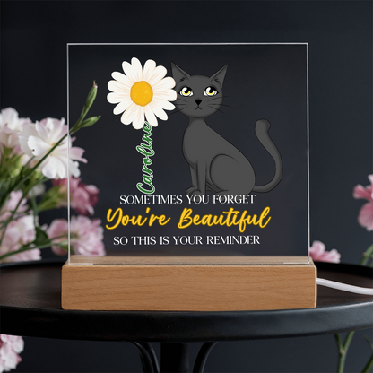 Custom Name Gift Affirmation LED Acrylic Plaque – “You're Beautiful” Cat Lover Gift, Inspirational Light Decor