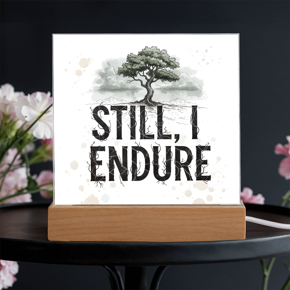 Still, I Endure Inspirational Tree Acrylic Plaque with LED Base – Uplifting Home Decor Gift