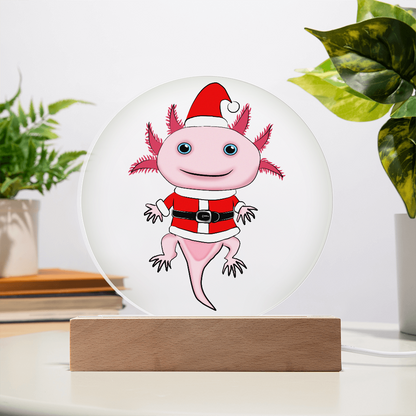 Santa Axolotl LED Acrylic Plaque – Cute Kawaii Holiday Light-Up Sign