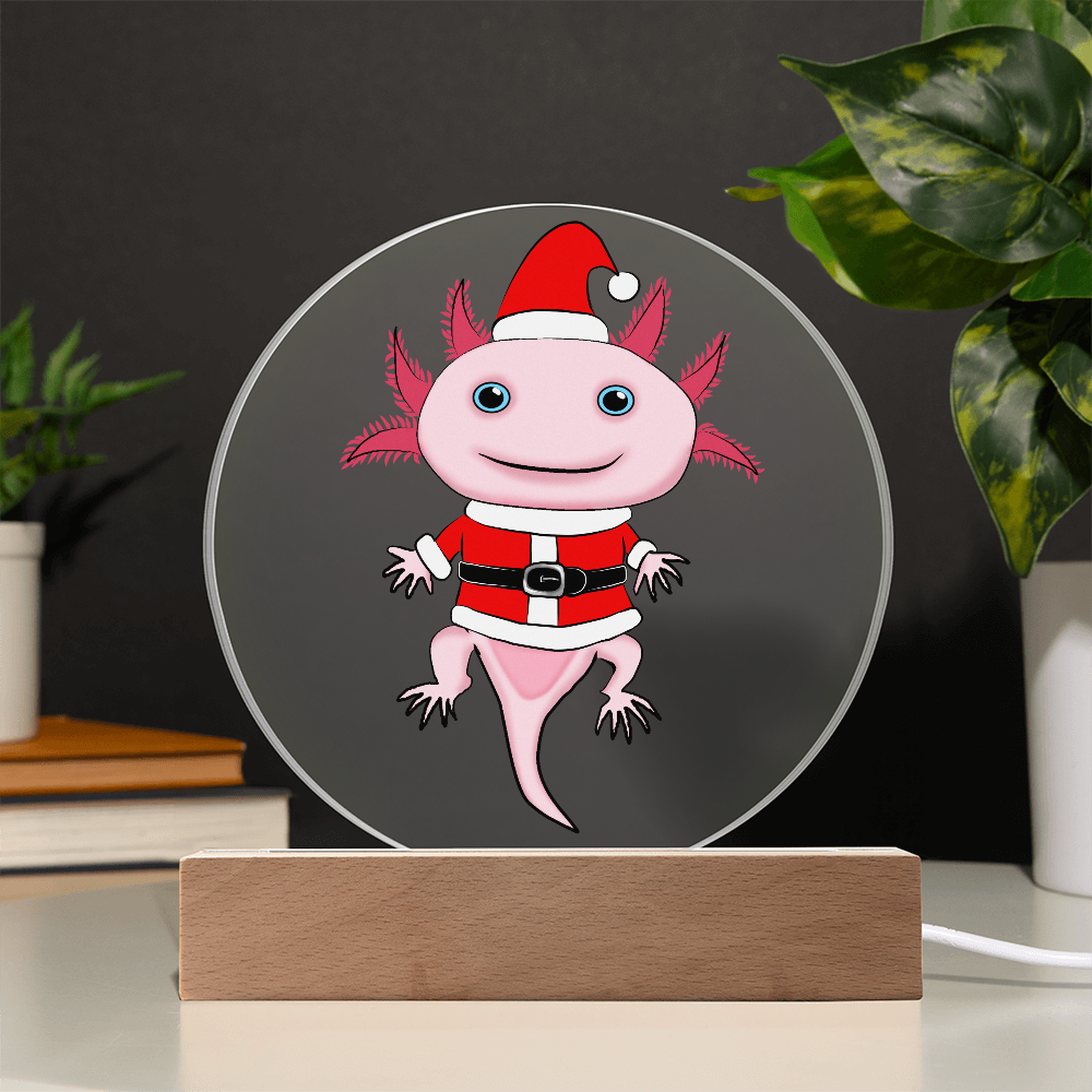 Santa Axolotl LED Acrylic Plaque – Cute Kawaii Holiday Light-Up Sign