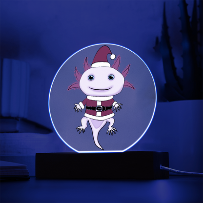 Santa Axolotl LED Acrylic Plaque – Cute Kawaii Holiday Light-Up Sign