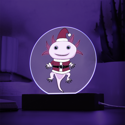 Santa Axolotl LED Acrylic Plaque – Cute Kawaii Holiday Light-Up Sign