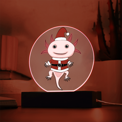 Santa Axolotl LED Acrylic Plaque – Cute Kawaii Holiday Light-Up Sign