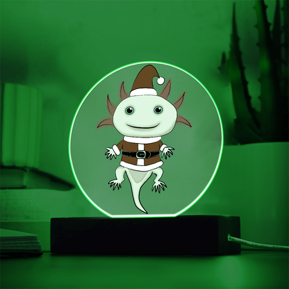 Santa Axolotl LED Acrylic Plaque – Cute Kawaii Holiday Light-Up Sign