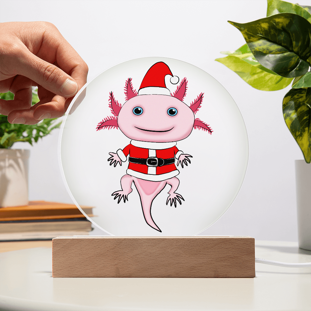 Santa Axolotl LED Acrylic Plaque – Cute Kawaii Holiday Light-Up Sign