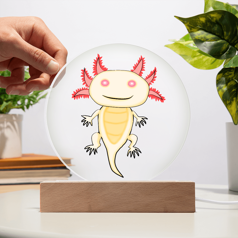 Albino Axolotl Night Light – Cute Kawaii LED Acrylic Plaque with Color-Changing Base