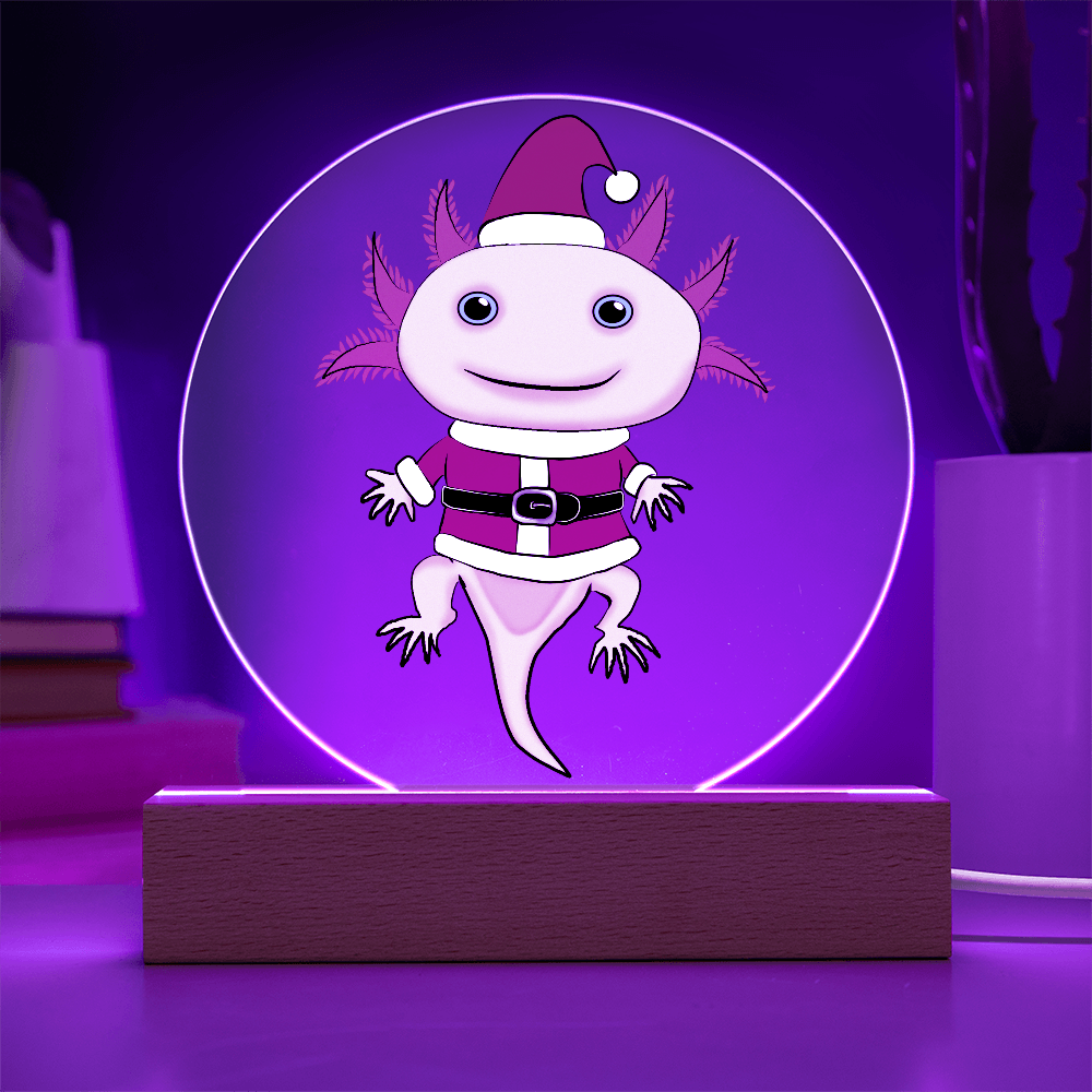 Santa Axolotl LED Acrylic Plaque – Cute Kawaii Holiday Light-Up Sign