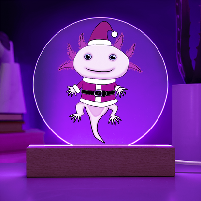 Santa Axolotl LED Acrylic Plaque – Cute Kawaii Holiday Light-Up Sign