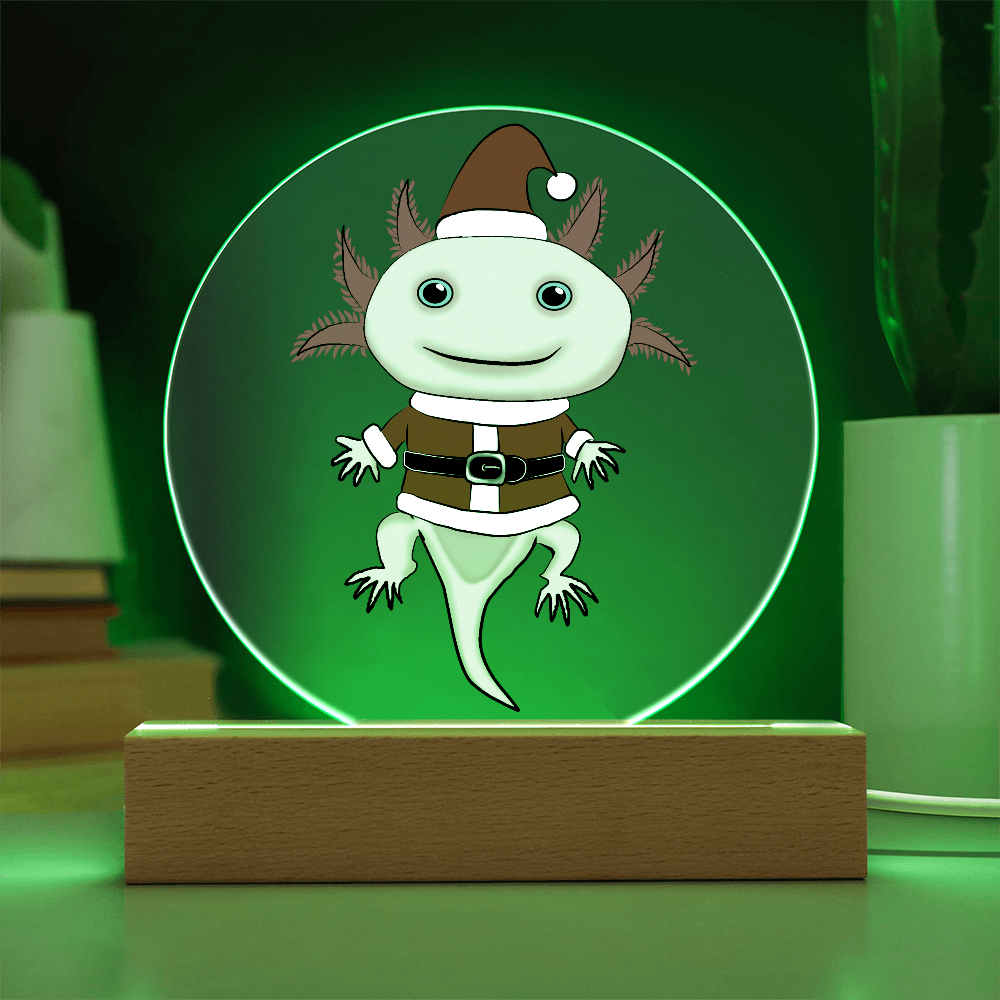 Santa Axolotl LED Acrylic Plaque – Cute Kawaii Holiday Light-Up Sign