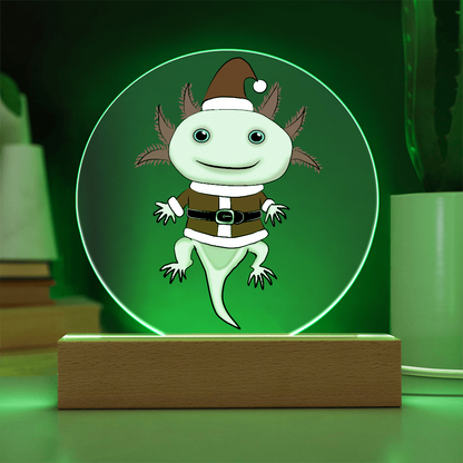Santa Axolotl LED Acrylic Plaque – Cute Kawaii Holiday Light-Up Sign