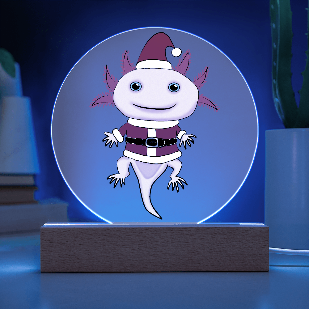 Santa Axolotl LED Acrylic Plaque – Cute Kawaii Holiday Light-Up Sign