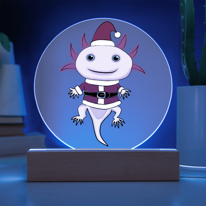 Santa Axolotl LED Acrylic Plaque – Cute Kawaii Holiday Light-Up Sign