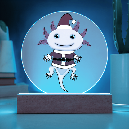 Santa Axolotl LED Acrylic Plaque – Cute Kawaii Holiday Light-Up Sign