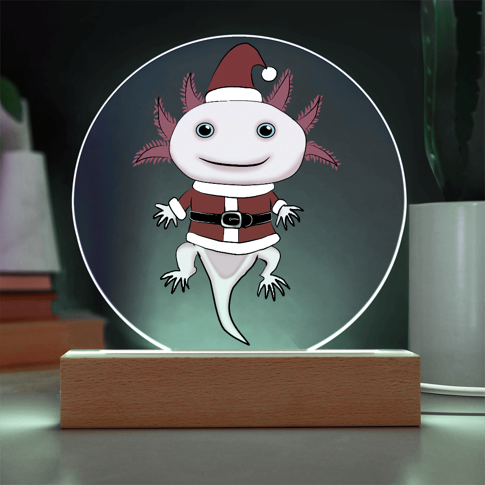 Santa Axolotl LED Acrylic Plaque – Cute Kawaii Holiday Light-Up Sign