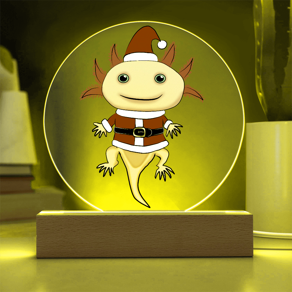 Santa Axolotl LED Acrylic Plaque – Cute Kawaii Holiday Light-Up Sign
