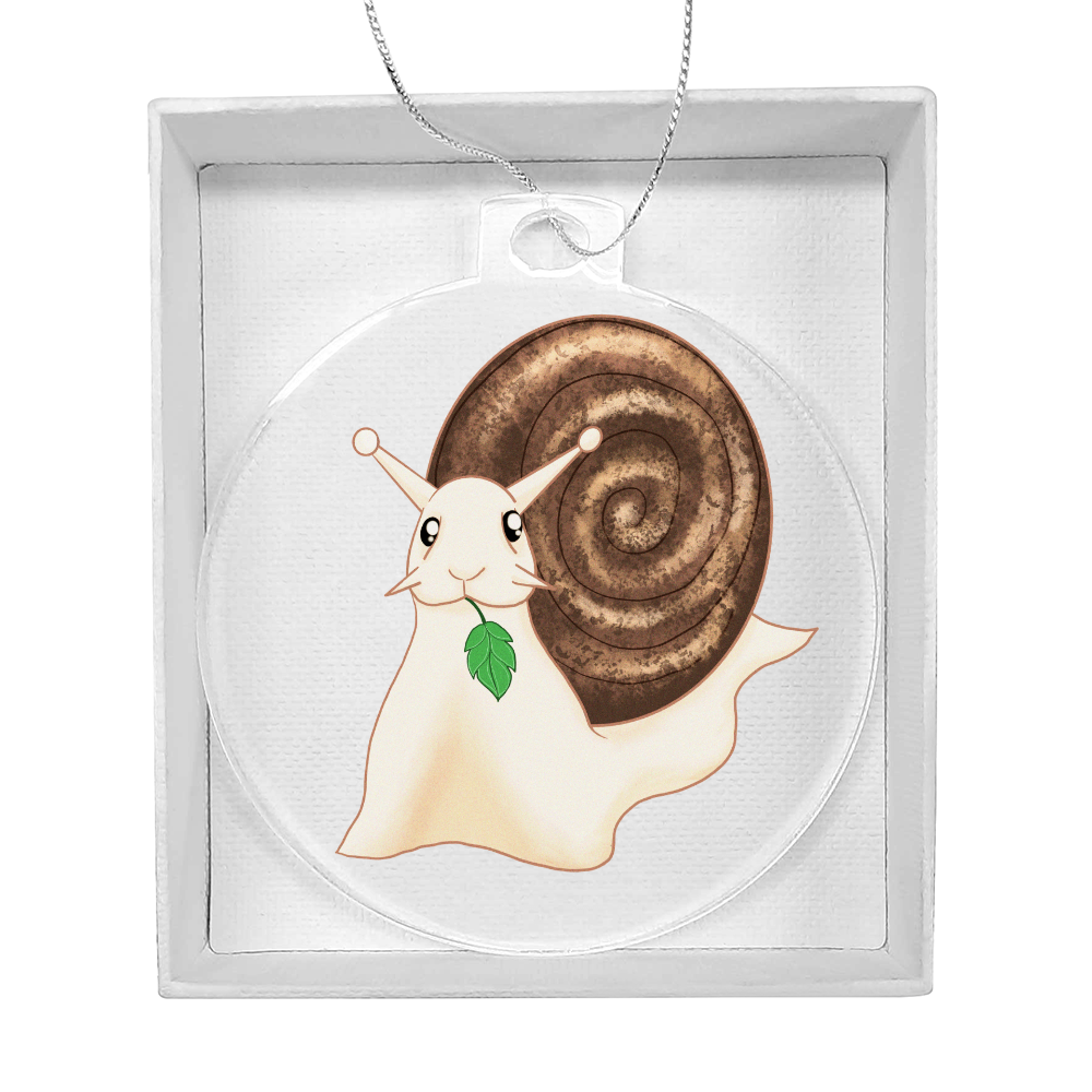 Acrylic snail ornament with a whimsical design and vibrant shell.