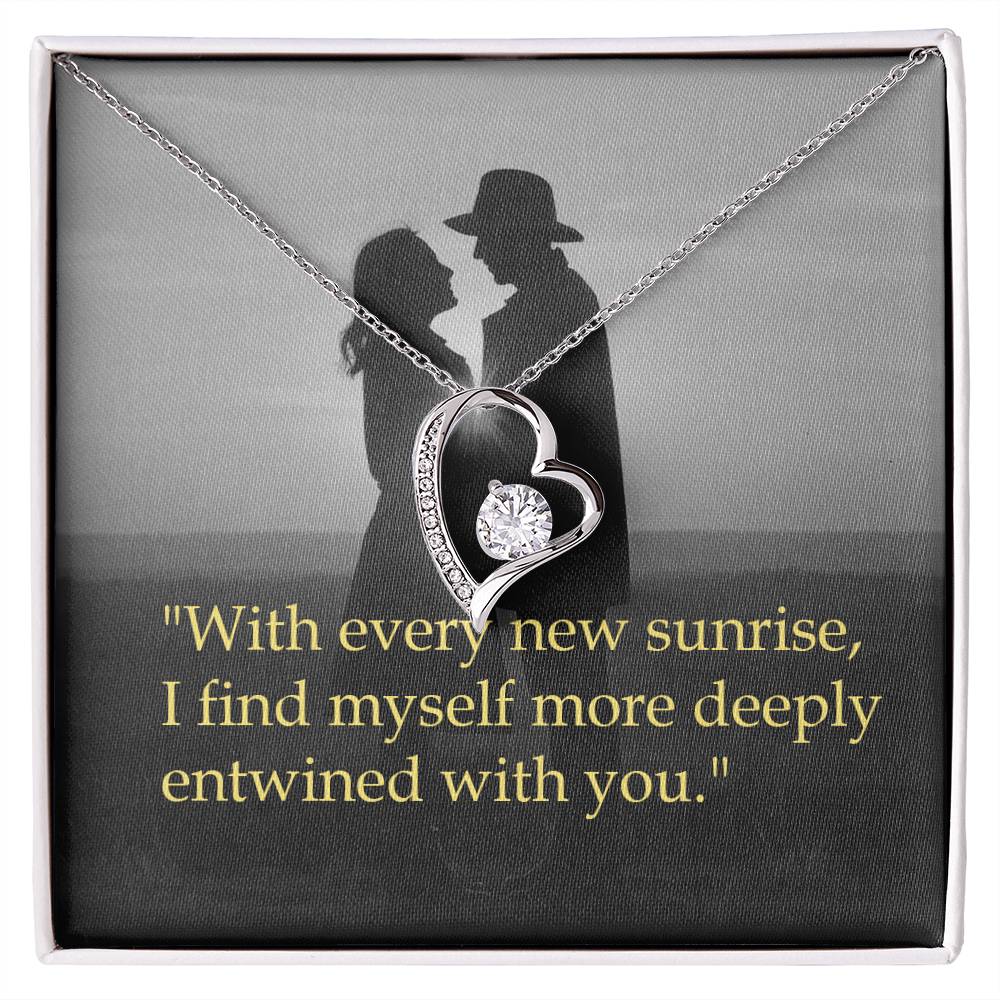 Forever Love Necklace with Every New Sunrise - 14k White Gold or 18k Yellow Gold Finish, 6.5mm CZ Stone