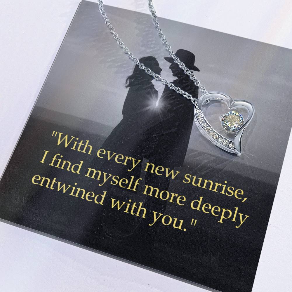 Forever Love Necklace with Every New Sunrise - 14k White Gold or 18k Yellow Gold Finish, 6.5mm CZ Stone