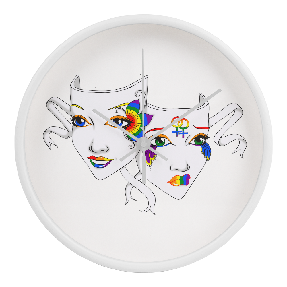 Lesbian Pride Comedy Tragedy Theatre Mask Wall Clock