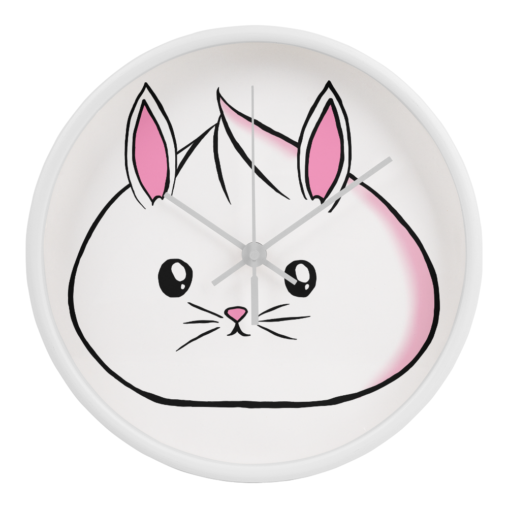 Kawaii Bunny Dumpling Wall Clock – 10” Wood Frame Cute Animal Home Decor