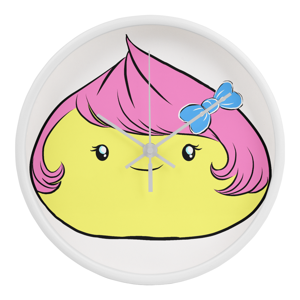 Cute Dumpling Clock – 10” Cute Yellow Wall Clock with Pink Hair & Blue Bow