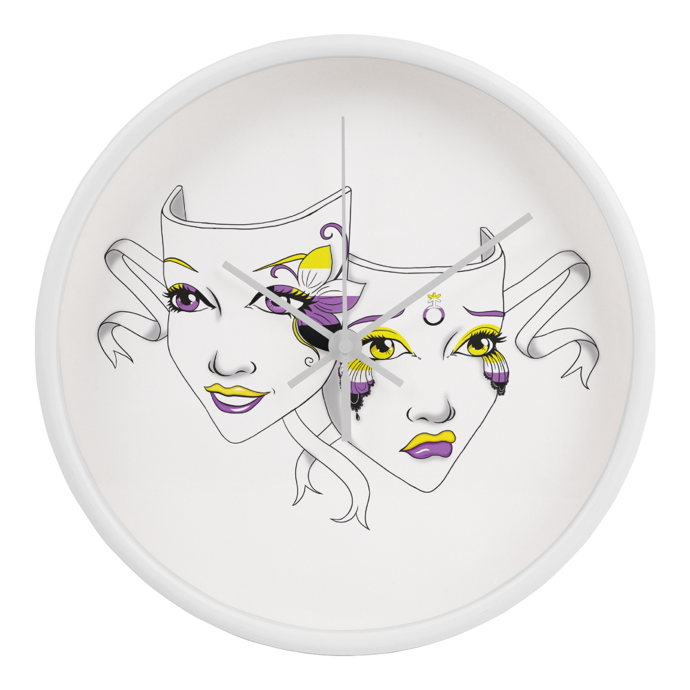 Non-Binary Pride Comedy Tragedy Theatre Mask Wall Clock