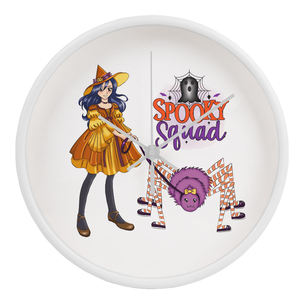 Spooky Squad Witch & Spider Wall Clock