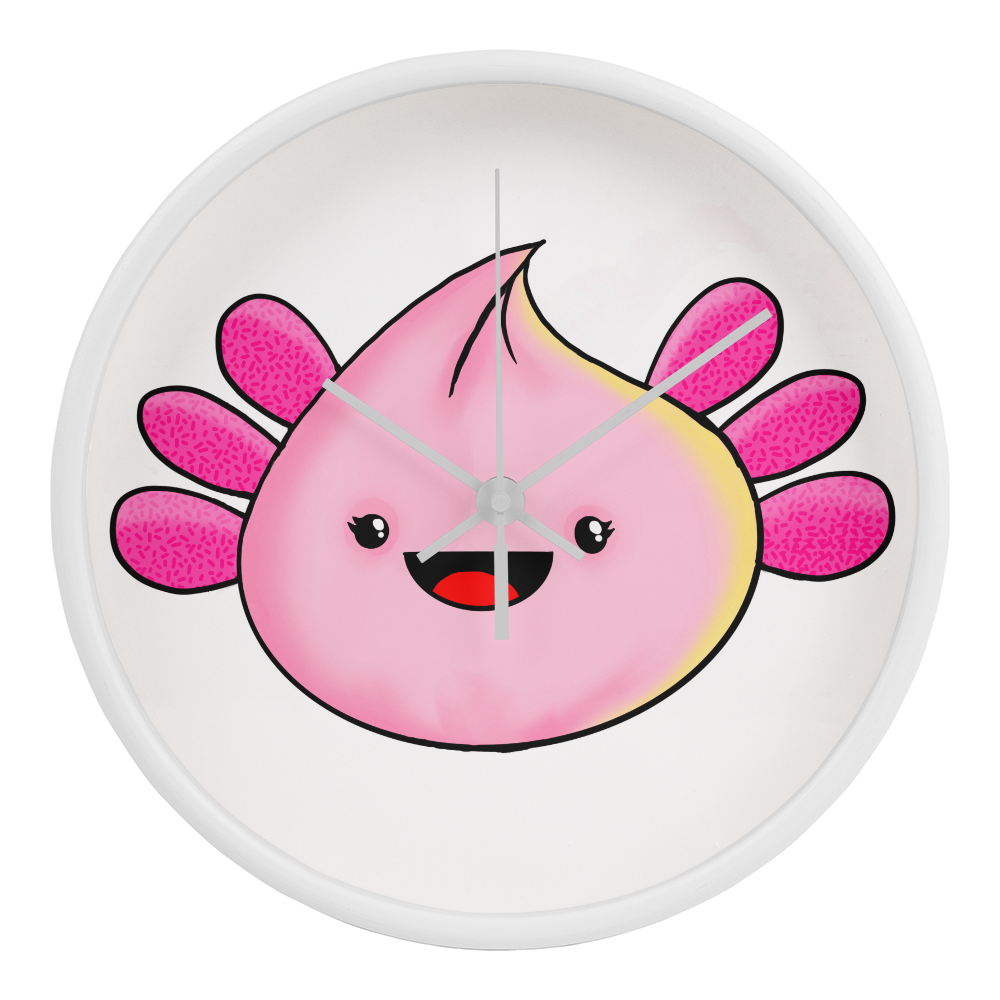 Axolotl Dumpling Wall Clock – 10” Wood Frame Cute Kawaii Axolotl Decor