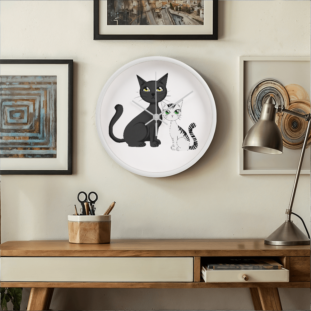 Black and White Cat Wall Clock – Elegant Feline Art, Gothic Home Decor