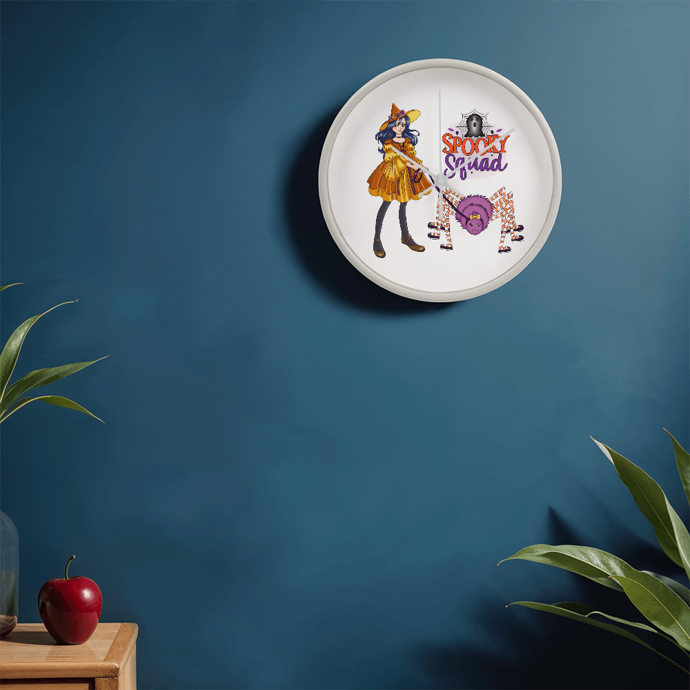 Spooky Squad Witch & Spider Wall Clock