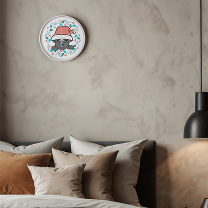 Chiweenie Christmas Wall Clock – Santa Hat Dog Holiday Clock