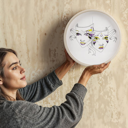 Non-Binary Pride Comedy Tragedy Theatre Mask Wall Clock