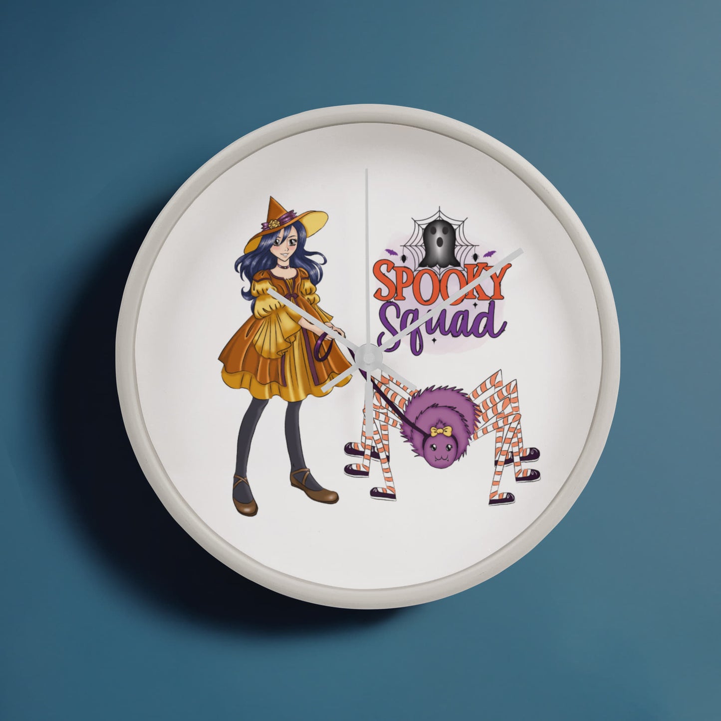 Spooky Squad Witch & Spider Wall Clock